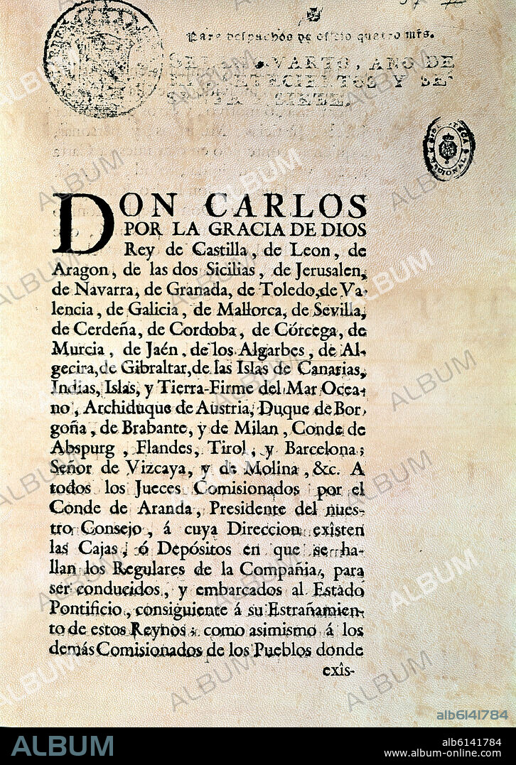 DOCUMENTO DE 1767 EN EL QUE SE DETALLAN LAS INSTRUCCIONES DE CARLOS III PARA LA EXPULSION DE LOS JESUITAS.
