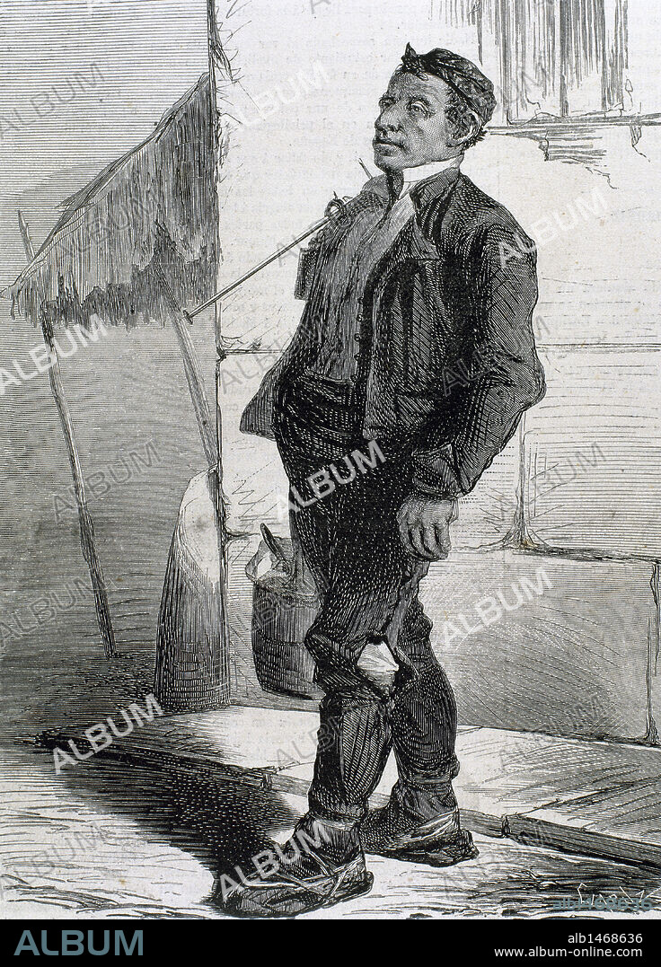 SOCIEDAD ESPAÑOLA. SIGLO XIX. TIPOS DE MADRID: "EL MELERO" o "VENDEDOR DE MIEL". Grabado por Capuz. La Ilustracion Española y Americana, 1870.
