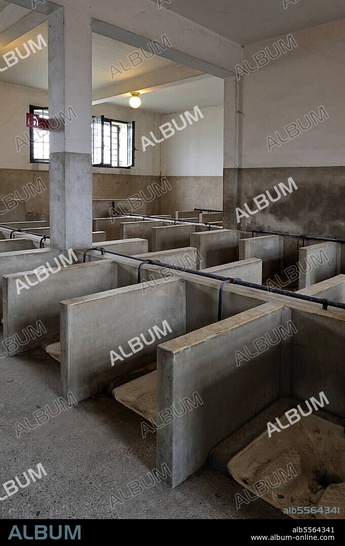Toilet room at Fort Breendonk, Belgium, Europe.