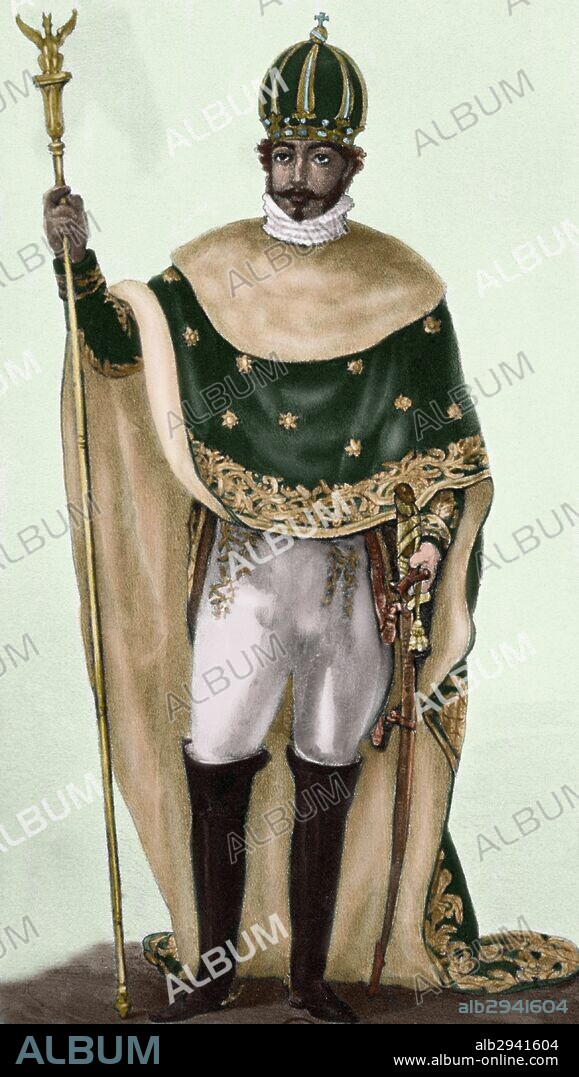 PEDRO I de Brasil y IV de Portugal (1798-1834). Emperador de Brasil (1822-1831) y rey de Portugal (1826). Grabado coloreado.
