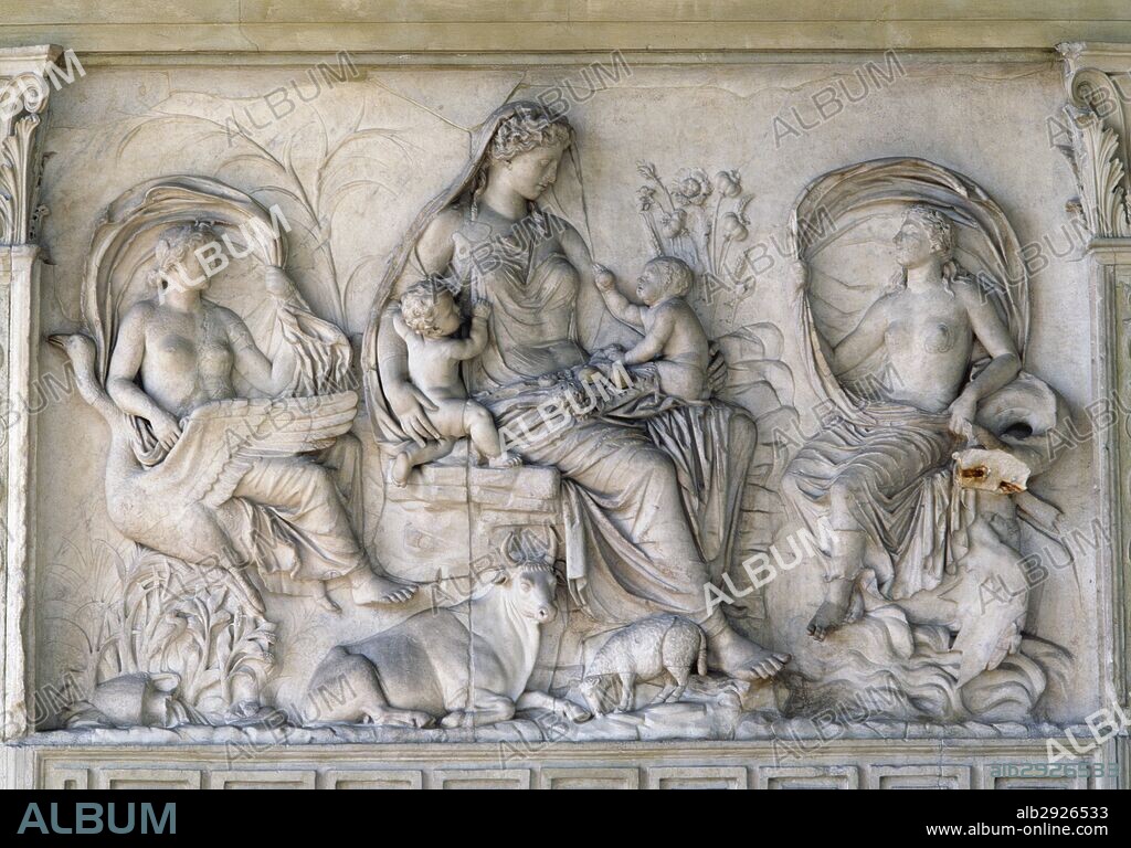 Saturnia tellus, panel from the Ara Pacis Augustae (Altar of Augustan Peace), built between 13th and 9th century BC to celebrate the Augustan Peace, Rome, Italy. Roman civilisation, 1st century BC. Detail.