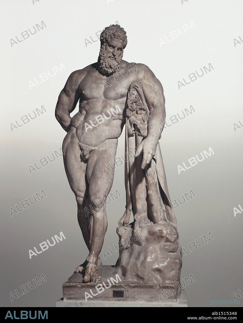 Hellenism, early 3rd century A.D. - Marble statue of Farnese Hercules, h. 3.17 m. Roman copy, made by Glykon, of an original bronze one made by Lysippos in the 4th century b.C.