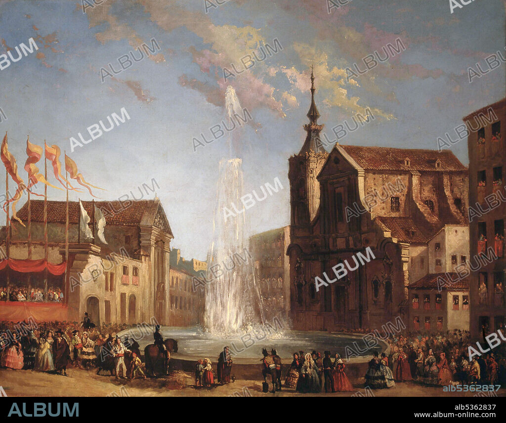 EUGENIO LUCAS VELAZQUEZ. LUCAS VELAZQUEZ , EUGENIO . PINTOR ESPAÑOL . MADRID 1817 - 1870. " TRAIDA DE AGUAS DEL LOZOYA " . COLECCION PARTICULAR. MADRID PINTADO.