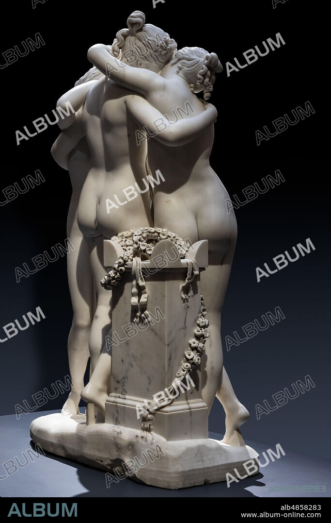 "The three Graces", 1812-17, by Antonio Canova (1757 - 1822), marble statue. Detail of the rear part.
