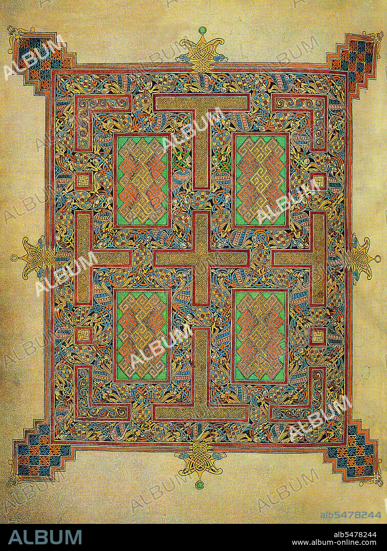 The Lindisfarne Gospels is an illuminated manuscript gospel book produced around the year 700 CE in a monastery on Lindisfarne Island, off the coast of Northumberland. It is now on display in the British Library in London. The manuscript is one of the finest works in the unique style of Hiberno-Saxon or Insular art, combining Mediterranean, Anglo-Saxon and Celtic elements. The Lindisfarne Gospels are presumed to be the work of a monk named Eadfrith, who became Bishop of Lindisfarne in 698 and died in 721. Current scholarship indicates a date around 715, and it is believed they were produced in honour of St. Cuthbert. However, it is also possible that Eadfrith produced them prior to 698, in order to commemorate the elevation of Cuthbert's relics in that year, which is also thought to have been the occasion for which the St Cuthbert Gospel was produced. The Gospels are richly illustrated in the insular style, and were originally encased in a fine leather binding covered with jewels and metals made by Billfrith the Anchorite in the 8th century. During the Viking raids on Lindisfarne, however, this cover was lost, and a replacement was made in 1852. The text is written in insular script. In the 10th century an Old English translation of the Gospels was made: a word-for-word gloss inserted between the lines of the Latin text by Aldred, Provost of Chester-le-Street. This is the oldest extant translation of the Gospels into the English language. The Gospels may have been taken from Durham Cathedral during the Dissolution of the Monasteries, ordered by Henry VIII, and were acquired in the early 17th century by Sir Robert Cotton from Thomas Walker, Clerk of the Parliaments. Cotton's library came to the British Museum in the 18th century, and from there to the British Library in London when this was separated from the British Museum.
