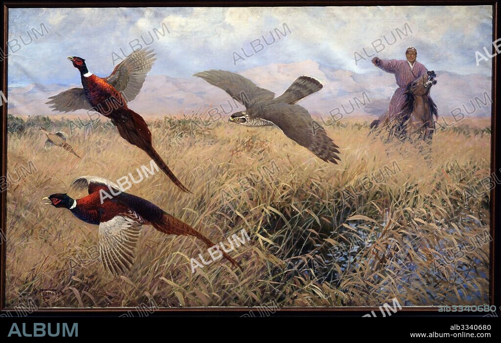 ALEXEI NIKANOROVICH KOMAROV. Pheasant shooting with a falcon in Central Asia.