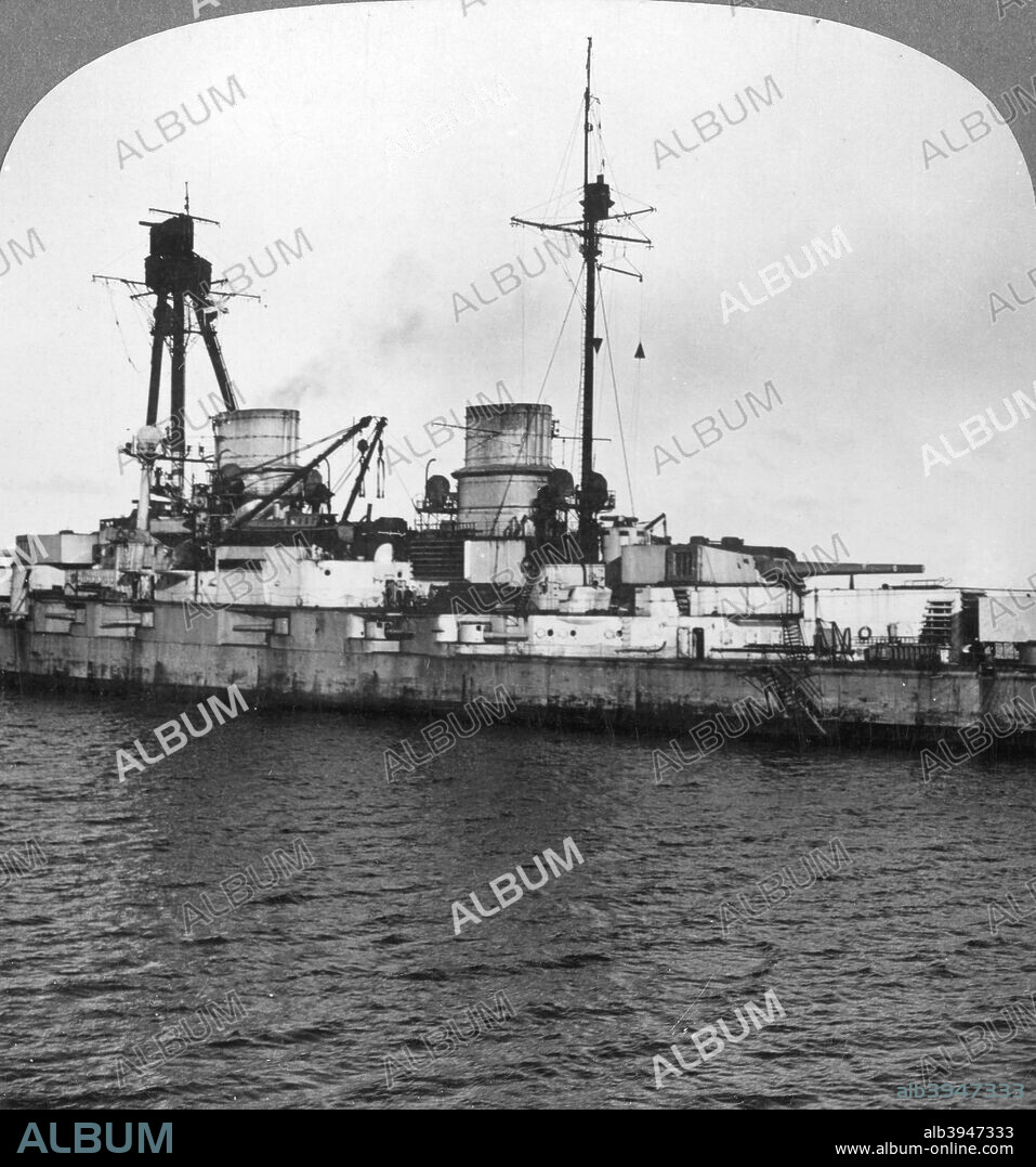 German battlecruiser 'Derfflinger', World War I, 1918. The 'Derfflinger', which hauled down its flag to Admiral Beatty as the German High Seas Fleet surrendered at Scapa Flow after the end of the war. The Germans later scuttled their ships to prevent them falling into the hands of the British. From a box set of stereoscopic cards titled 'The Great War'.