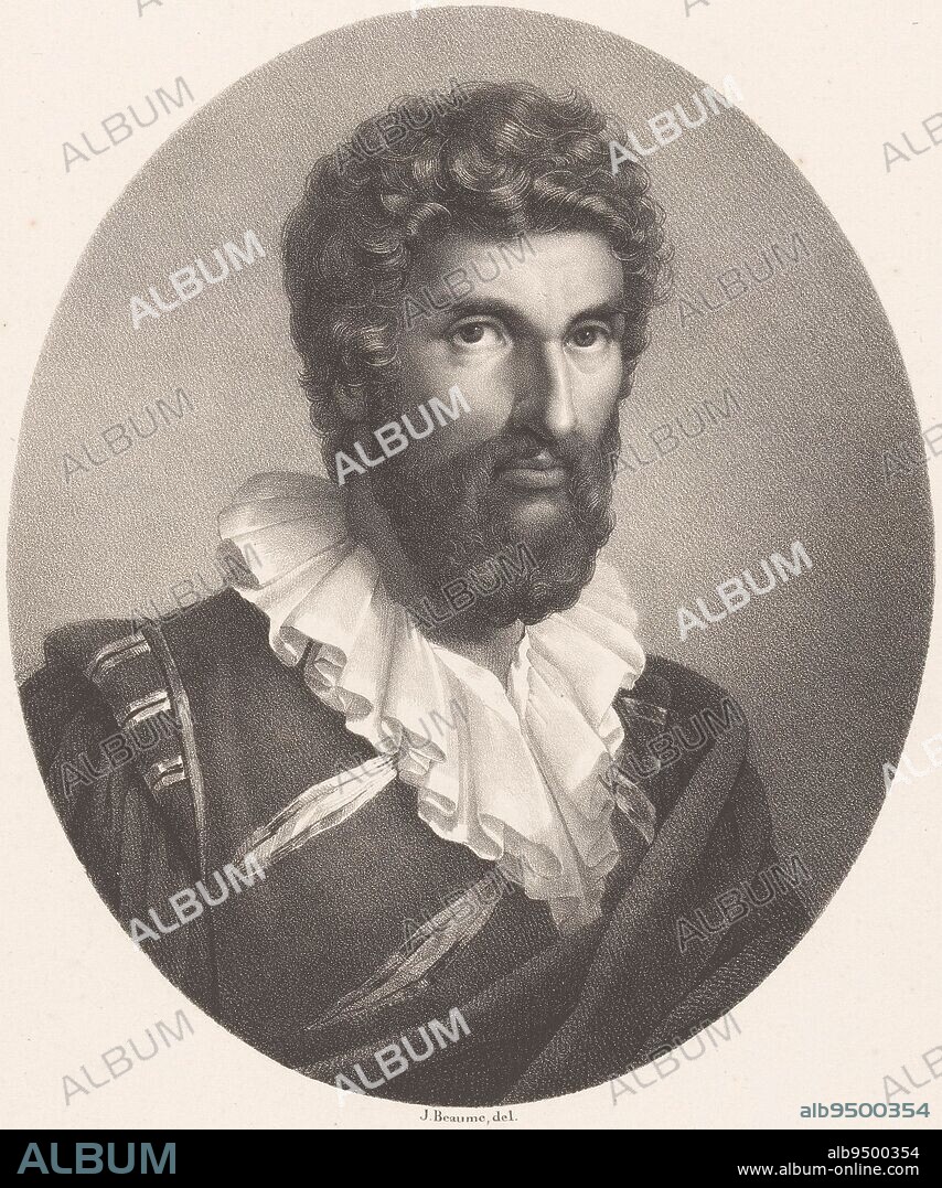 Portrait of sculptor and architect Jean Goujon Jean Goujon Portraits of French celebrities Le panth, print maker: Joseph Beaume, (mentioned on object), printer: François Jean Villain, (mentioned on object), publisher: Jean Pierre Sudre (1783-1866), (mentioned on object), Paris, 1823 - 1827, paper, h 324 mm × w 262 mm.
