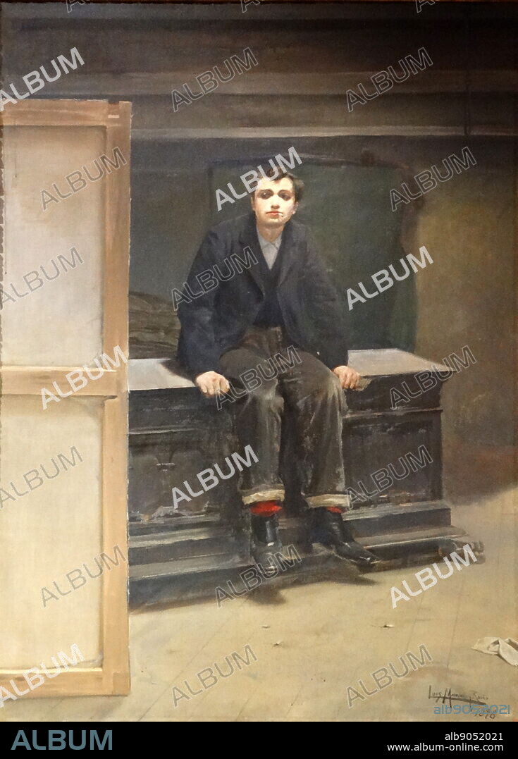 Portrait of the Joan Cardona Lladós in his workshop by Francesc Serra Dimas (1877-1967) Spanish lithographer, photographer and painter. Dated 1904.