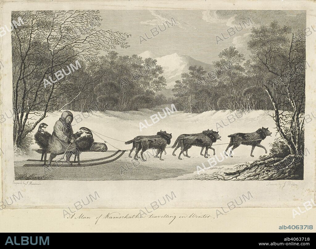 J WEBBER. 'A man of Kamtschatka, travelling in winter.' Observed during Captain Cook's 3rd voyage. In 1779, Captain James Cook's Discovery and Resolution anchored in the bay of Petropavlovsk-Kamchatsky, following Cook's death. A collection of drawings by A. Buchan, S. Parkinson, and J. F. Miller, made in the Countries visited by Captain James Cook in his First Voyage [1768-1771], also of prints published in John Hawksworth's Voyages of Biron [Byron], Wallis, and Cook [1773], as well as in Cook's second and third Voyages [1772-1775, 1776-1780]. 1768-1780. Source: Add.23921 f.107.