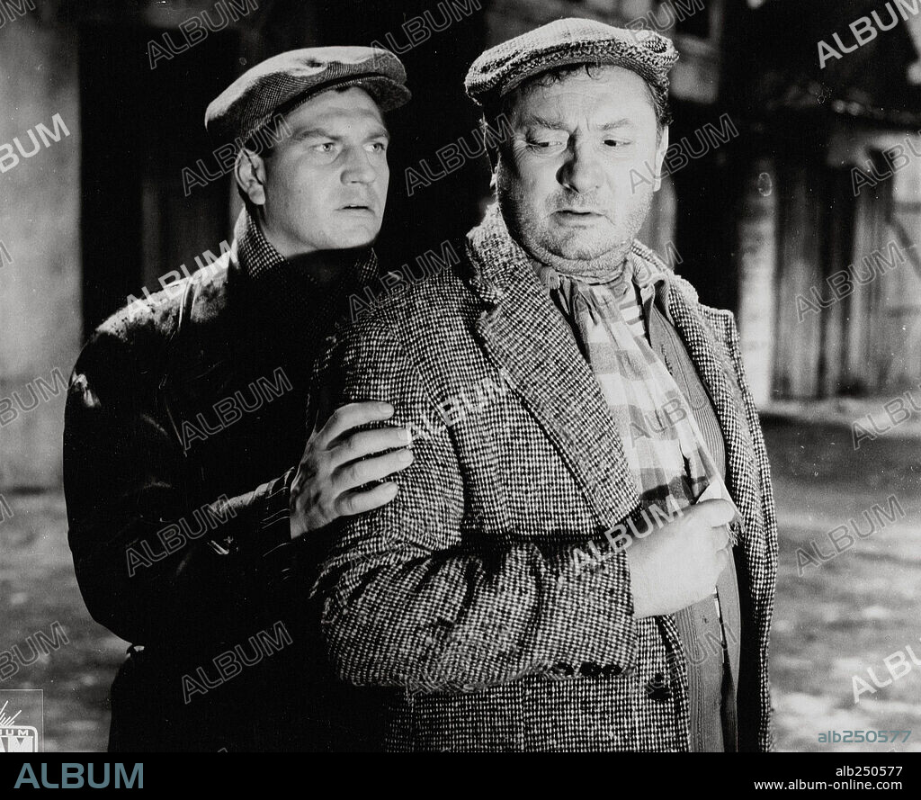HENRI VIDAL and PIERRE BRASSEUR in THE GATES OF PARIS, 1957 (PORTE DES LILAS), directed by RENE CLAIR.