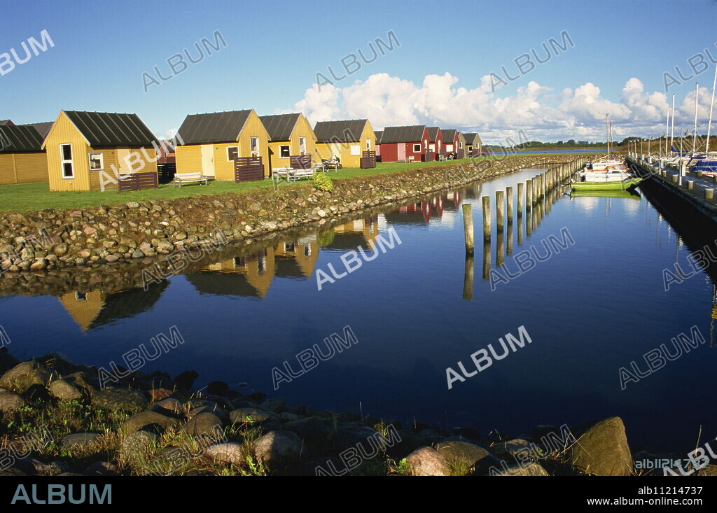 Marina and youth hostel cabins, Aalborg, north Jutland, Denmark, Scandinavia, Europe.