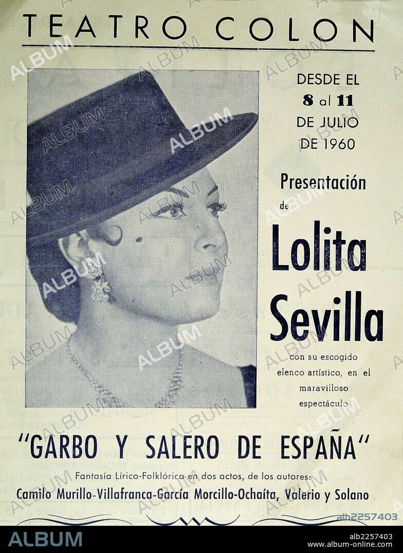 SEVILLA , LOLITA. MARIA DE LOS ANGELES MORENO GOMEZ. CANTANTE Y ACTRIZ ESPAÑOLA.SEVILLA 1936. CARTEL ESPECTACULO " GARBO Y SALERO DE ESPAÑA ".