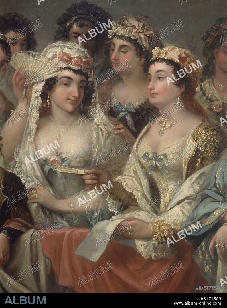 EUGENIO LUCAS VELAZQUEZ. MAJAS EN UN BALCON-DET MAJAS CON ABANICO-1852-OLEO/LIENZO 166X247 CM.