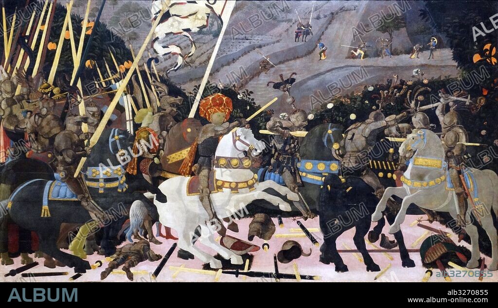 Painting titled 'The Battle of San Romano' by Paolo Uccello (1397-1475) an Italian painter and a mathematician. Dated 15th Century.