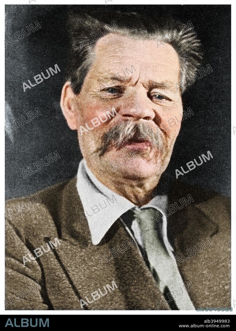 Maxim Gorky, Russian author, c1930 (1956). Gorky (1868-1936) was one of the pioneers of socialist realism in literature. A print from People, a volume about the origin and early history of many things, common and less common, essential and inessential, by Readers Union, the Grosvenor Press, London, 1956. (Colorised black and white print).