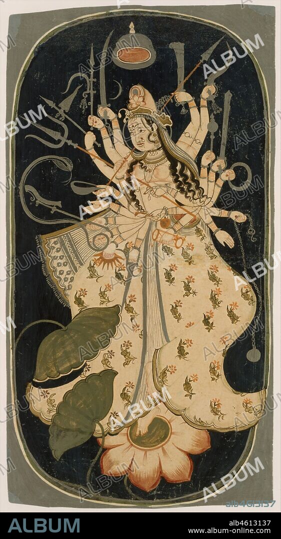 Mahadevi, the Great Goddess , ca. 1725. Mahadevi holds an array of weapons, affiliating her with all the male gods.