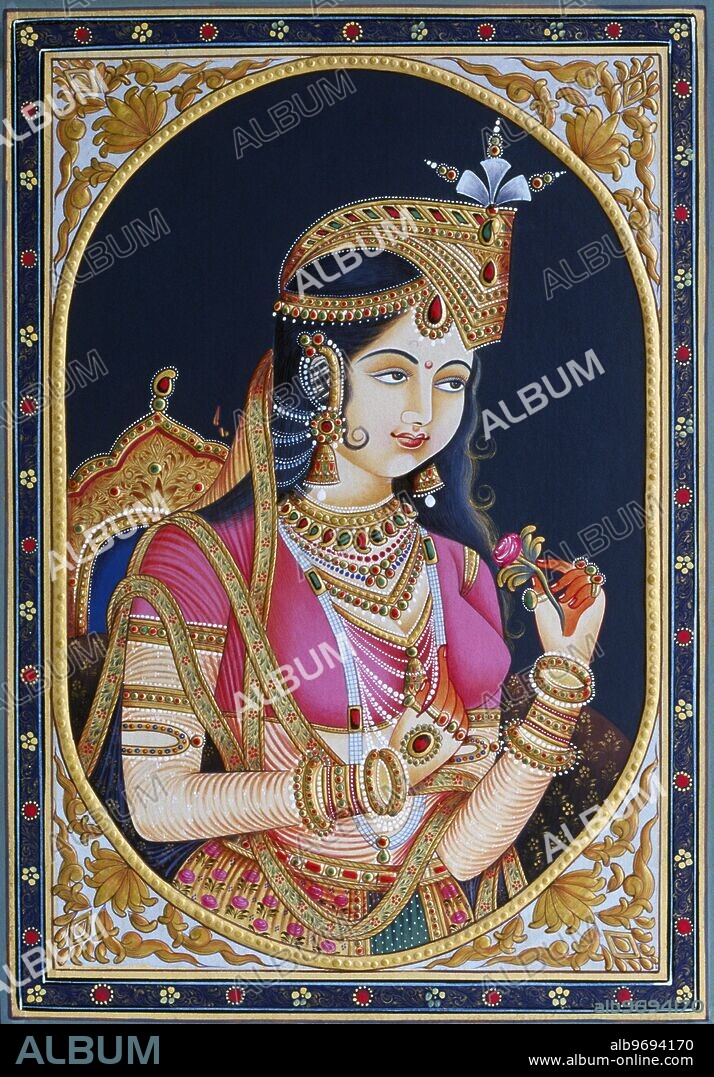 Portrait of Mumtaz Mahal on paper painting.