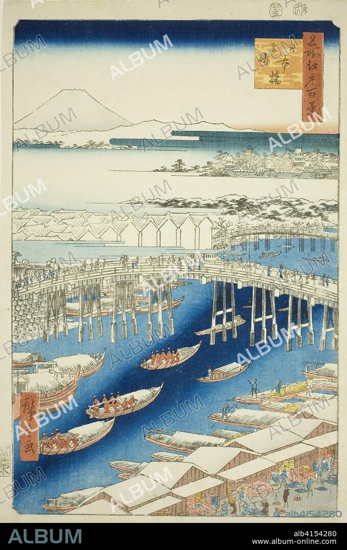 Clear Weather After Snow at Nihon Bridge (Nihonbashi yukibare), from the series "One Hundred Famous Views of Edo (Meisho Edo hyakkei)". Utagawa Hiroshige ?? ??; Japanese, 1797-1858. Date: 1856. Dimensions: 36 x 24 cm (14 3/16 x 9 7/16 in.). Color woodblock print; oban. Origin: Japan.