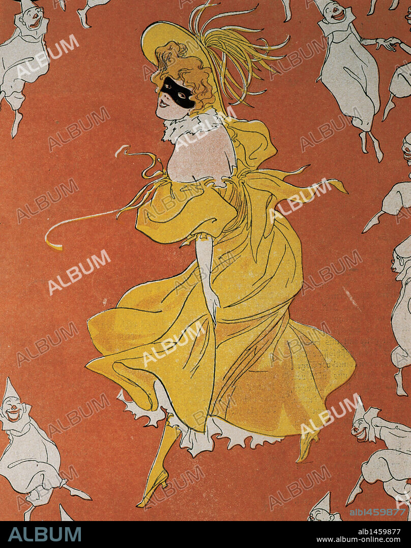 ARTE S. XIX. ALEMANIA. JUGENDSTIL. "MASCARA". Dibujo de la REVISTA JUGEND del año 1898.
