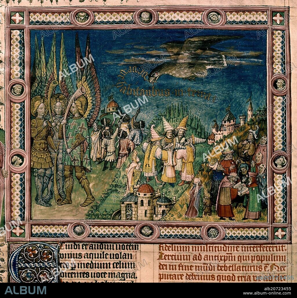 JEAN BAPTEUR-PERONET LAMY-JEAN COLOMBE. APOCALIPSIS FIGURADO DE LOS DUQUES DE SABOYA (1435-1490) - AGUILA, ANGEL Y SACERDOTES NEGROS - SIGLO XV.