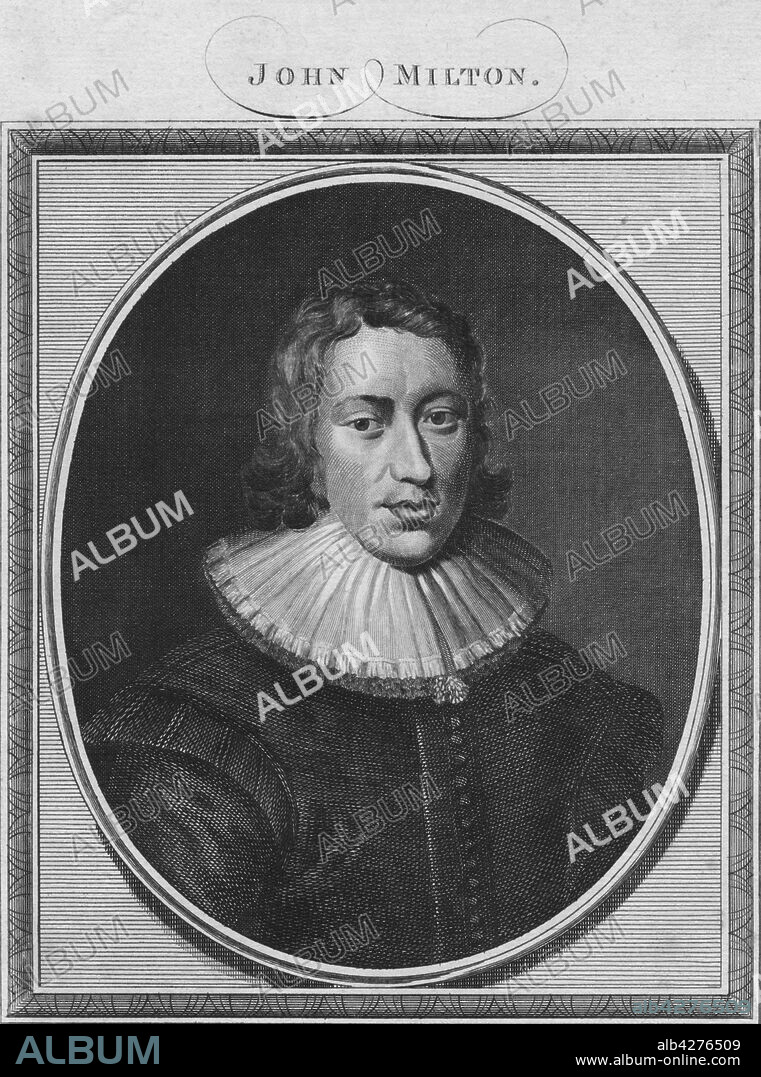 'John Milton', 1785. John Milton (1608-1674), English poet, polemicist, man of letters, and civil servant for the Commonwealth of England and is best known for his poem Paradise Lost (1667). From "The History of England" by Paul de Rapin-Thoyras. [Harrison, London, England].