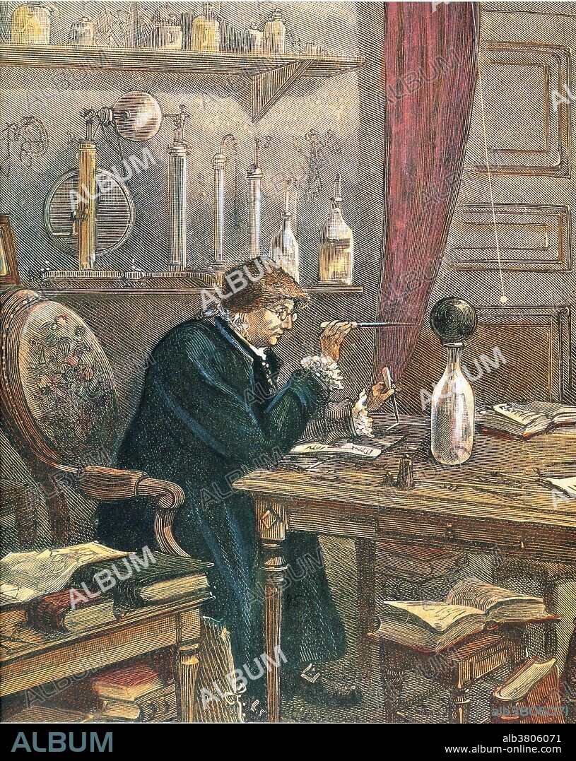 Franklin examines the effects of electrical attraction and repulsion in this 19th century French engraving. Benjamin Franklin (January 17, 1706 - April 17, 1790) was one of the Founding Fathers of the United States. He was an author, printer, political theorist, politician, postmaster, scientist, musician, inventor, satirist, civic activist, statesman and diplomat. As a scientist, he was a major figure in the American Enlightenment and the history of physics for his discoveries and theories regarding electricity. He earned the title of "The First American" for unfaltering campaign for colonial unity; spokesman in London for several colonies and as the first US Ambassador to France. He personified the American ethos; practical, democratic values of thrift, hard work, education, community spirit, self-governing institutions, and opposition to authoritarianism both political and religious, with the scientific and tolerant values of the Enlightenment. He died on April 17, 1790, at age 84. Approximately 20,000 people attended his funeral.