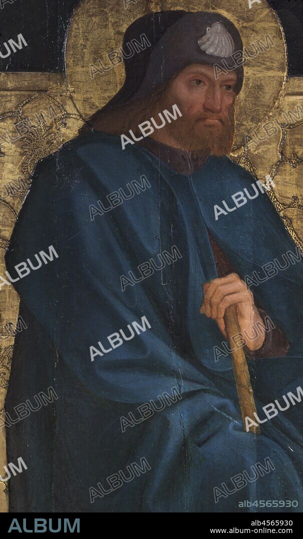 Santiago Apóstol (?-h.42). Uno de los discípulos predilectos de Jesús. Retrato de Santiago Peregrino. Detalle. Escuela de Ulm (Alemania). Círculo de Bartholomäus Zeitblom. Temple graso sobre tabla,1480-1500. Museo de las Peregrinaciones y de Santiago. Santiago de Compostela. Provincia de La Coruña. Galicia. España.