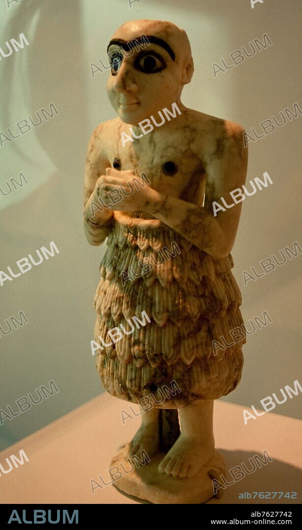 ESTATUILLA DE EANNATUM/IRAK-SUMERIO 2600/2450 AC-ALABASTRO-LAPISLAZULI-MADREPERLA.