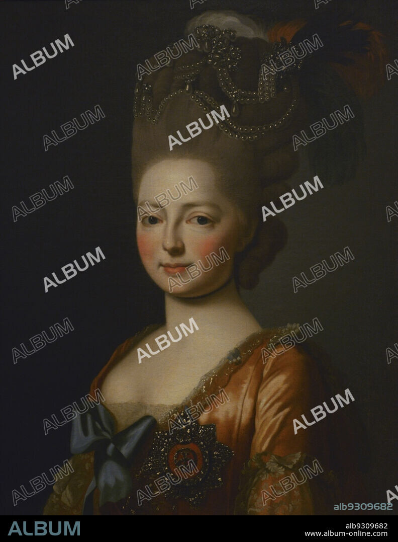 UNKNOWN COPYIST.. Gran Duquesa María Feodorovna de Rusia (1759-1828). Emperatriz consorte de Rusia. Retrato de finales del siglo XVIII. Copista desconocido. Óleo sobre lienzo. Según un cuadro de la Gran Duquesa, 1777, de Alexander Roslin (1718-1793) en el Museo del Hermitage (San Petersburgo, Rusia). Galería Nacional de Arte. Sofía. Bulgaria.