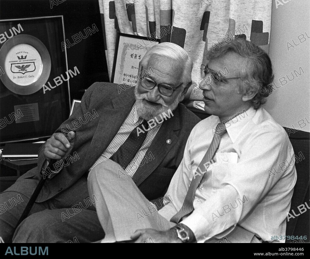 Sabin (left) and Gallo. Sabin served as a full-time expert consultant for the NCI in 1974. Gallo was a former Biomedical Researcher, NIH. Robert Charles Gallo (born March 23, 1937) is an American biomedical researcher, best known for his role in the discovery of HIV, the infectious agent responsible for AIDS, and a major contributor to subsequent HIV research. Assignment of responsibility for the discovery of HIV has been controversial. Gallo states that his choice of profession was influenced by the early death of his sister from leukemia, a disease to which he initially dedicated much of his research. Albert Bruce Sabin (August 26, 1906 - March 3, 1993) was an American medical researcher best known for having developed an oral polio vaccine. The Sabin vaccine consists of weakened forms of the viruses that cause polio. It protects the body against polio without causing the disease. The Sabin vaccine is easier to give than the earlier vaccine, developed by Jonas Salk in 1954, and its effects last longer. In 1983, Sabin developed calcification of the cervical spine, which caused paralysis and intense pain. This condition was successfully treated by surgery conducted at Johns Hopkins Hospital in 1992. He died a year later, from heart failure, at the age of 86. No photographer credited, August 1985.