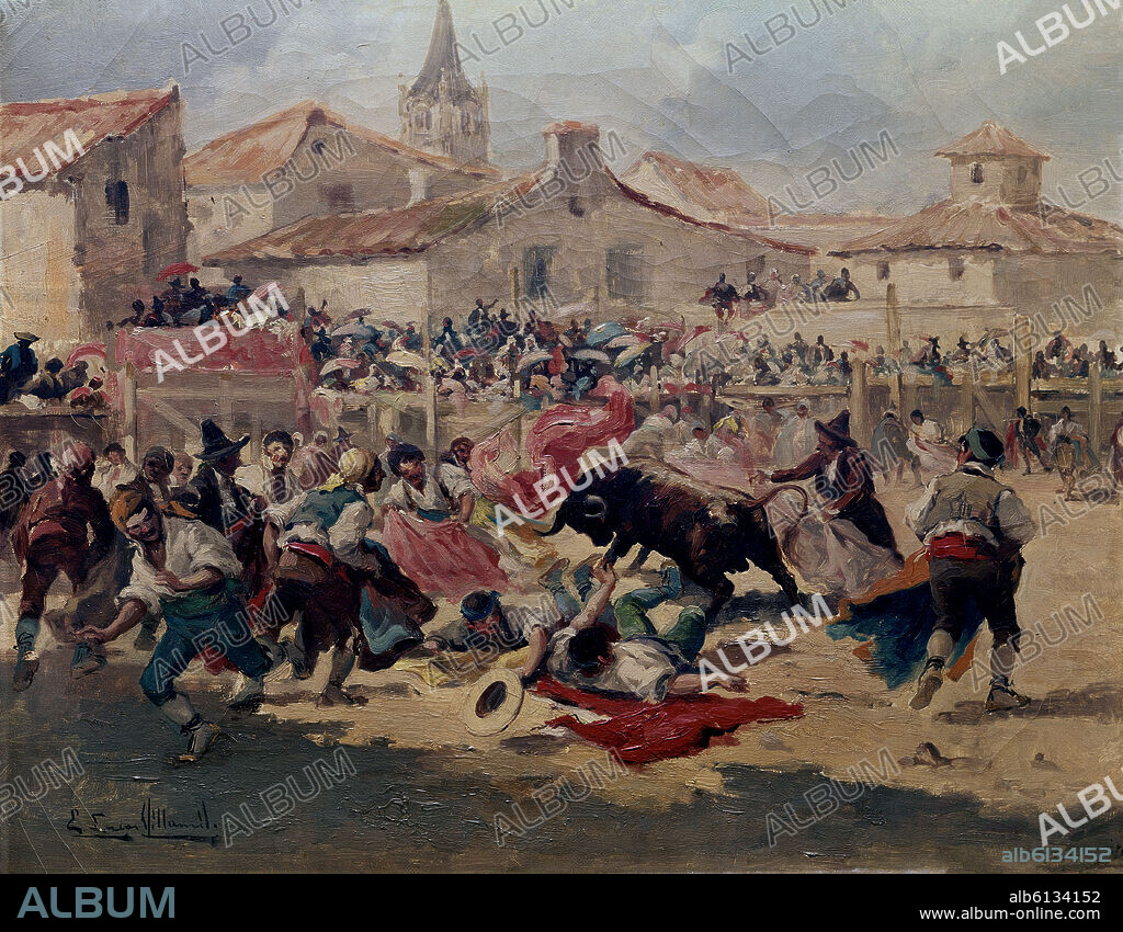 EUGENIO LUCAS VELAZQUEZ. CAPEA EN UN PUEBLO.