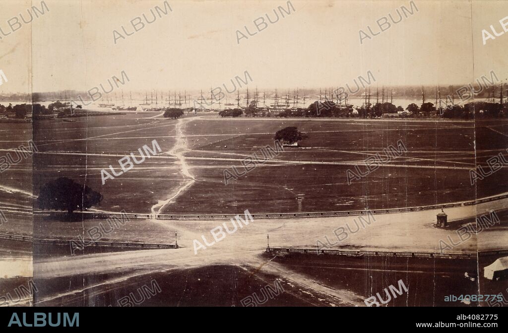 JOSIAH ROWE. Photograph of the Strand & Eden Gardens, Calcutta. Bayley Collection: Album of miscellaneous Indian views. c. 1859. [Panorama of Calcutta in eight parts.] c. 1859. Source: Photo 147/1(49) part 2. Language: English.