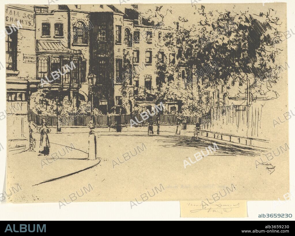 The Corner of Cheyne Walk, Chelsea. Artist and engraver: Théodore Roussel (French, Lorient, Brittany 1847-1926 St. Leonards-on-Sea, Sussex). Dimensions: sheet: 5 5/16 x 7 1/2 in. (13.5 x 19 cm). Date: 1888-89.