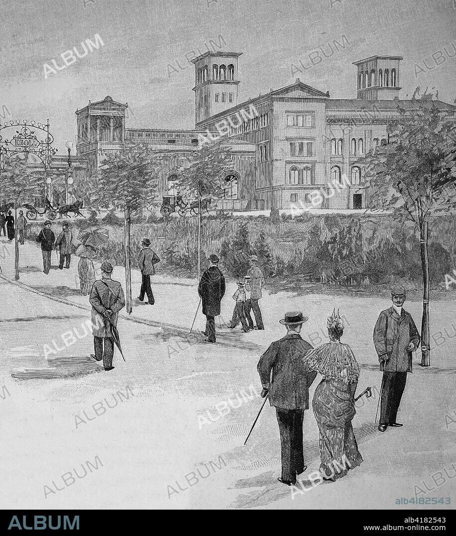 The Kroll Opera House, Krolloper, that was an opera building in Berlin, Germany, 1880, historic illustration, woodcut.