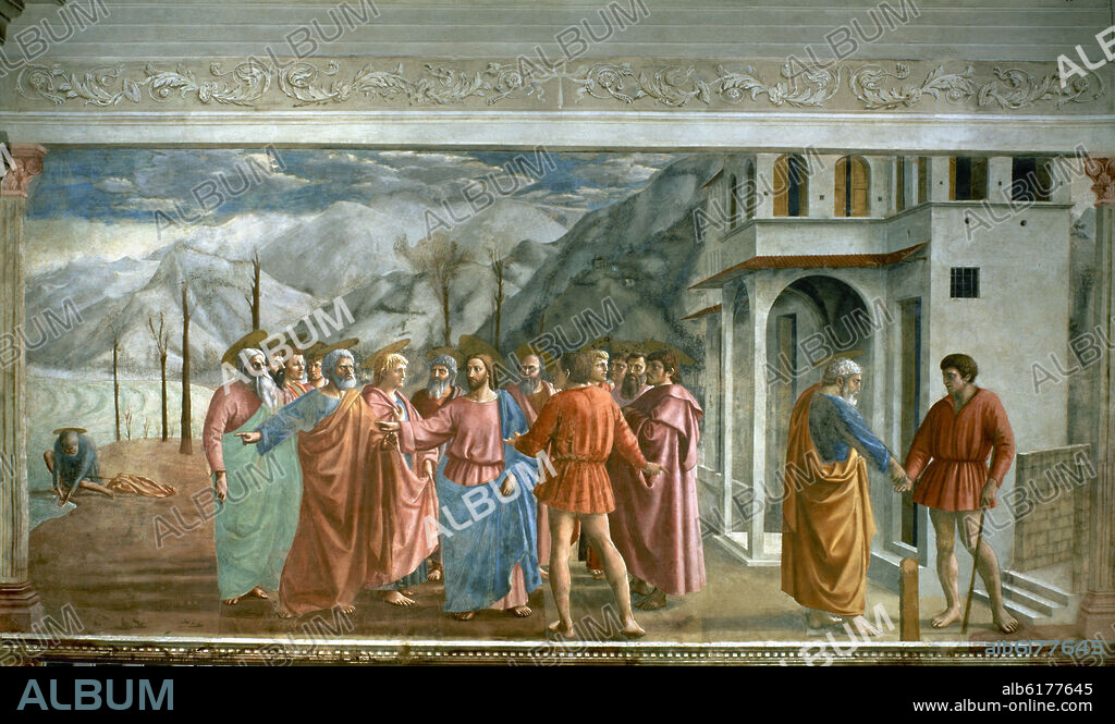 TOMMASO DI SER GIOVANNI DI MONE (1401-28) MASACCIO. CAPILLA BRANCACCI - EL PAGO DEL TRIBUTO - 1428 - FRESCO - RESTAURADO-RENACIMIENTO ITALIANO.