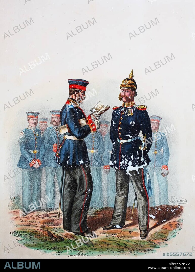 Prussian Army, Prussian Guard, Guard Regiment on Foot, Sergeant, Captain, Army Uniform, Military, Prussia, Germany, Digitally Restored Reproduction of a 19th century Original, Europe.