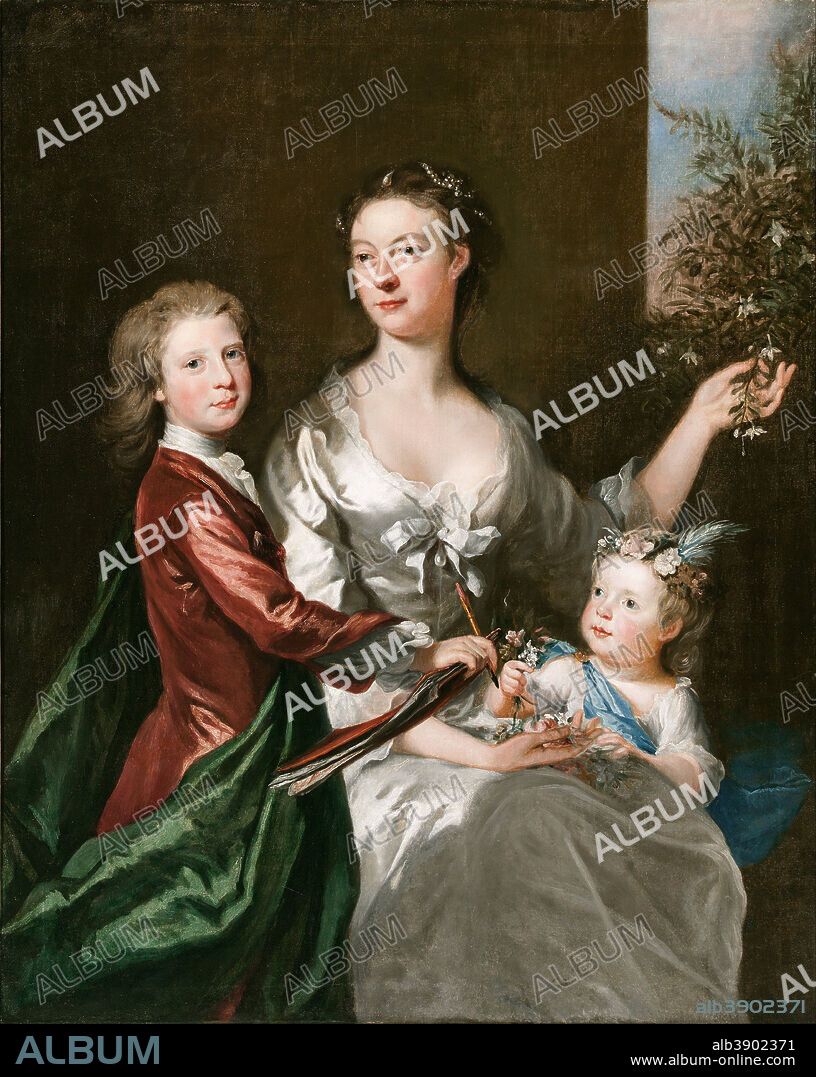 JOSEPH HIGHMORE. The artist's wife Susanna, son Anthony and daughter Susanna. Date/Period: Ca. 1728. Painting. Oil on canvas. Height: 126 mm (4.96 in); Width: 101.70 mm (4 in).