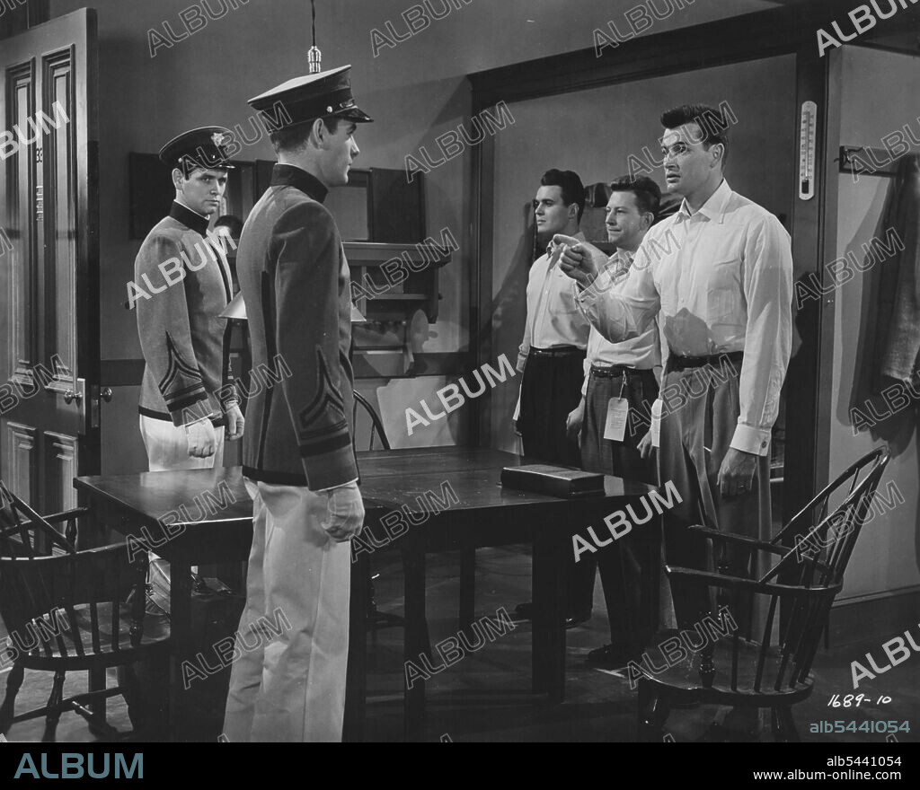 "Francis Goes To West Point" -- A Pictorial Synopsis Starring Donald 0'Connor his famous talking mule pal, this is the third of the comedy series which has proved a box-office bonanza. Emphasizing youth in its cast and telling a story placing the mule in a likely and natural setting, it is the best of the series. Featured roles go to young U-I discoveries, Lori Nelson, Alice Kelley, Palmer Lee, William Reynolds. Screenplay is by Oscar Brodney, direction by Arthur Lubin, production by Leonard Goldstein for Universal-International. The story in pictures: Peter establishes another kind of record and soars to the head of his class. Corp. Ransom demands to know how he has done it, and when Peter insists it's the mule, Ransom orders the fresh Plebe to walk punishment in the Academy yard where first year men pay for their sins in shoe leather. September 15, 1952. (Photo by G. K. Austin).