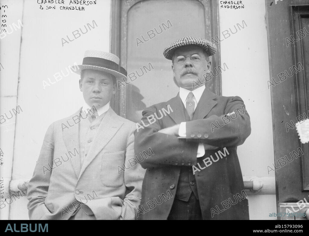 Chandler Anderson & son, Chandler, Photograph shows lawyer and international affairs expert Chandler Parsons Anderson (1886-1936) who advised the US Department of State and served as counsel for War Industries Board and the International Red Cross during World War I., 1914 Nov. 16, Glass negatives, 1 negative: glass.