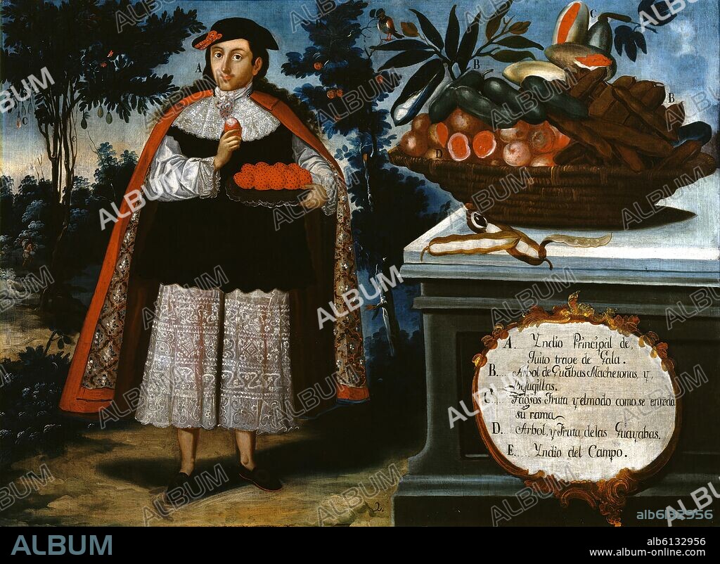 VICENTE ALBAN (1725-?). The Indian Chief of Quito in Full Dress - 1783 - oil on canvas - QuiteÃ±a School.