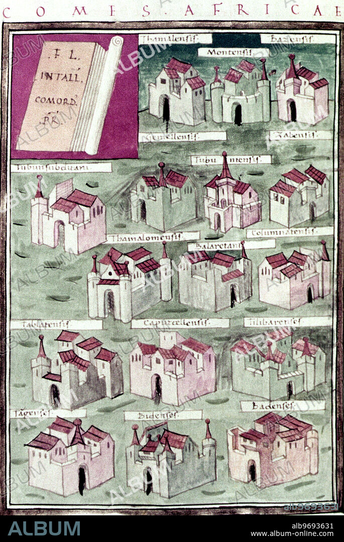 "Notitia Dignitatum". Area of the D.V.X. 1436 Basle. Comes Africae. Roman document.