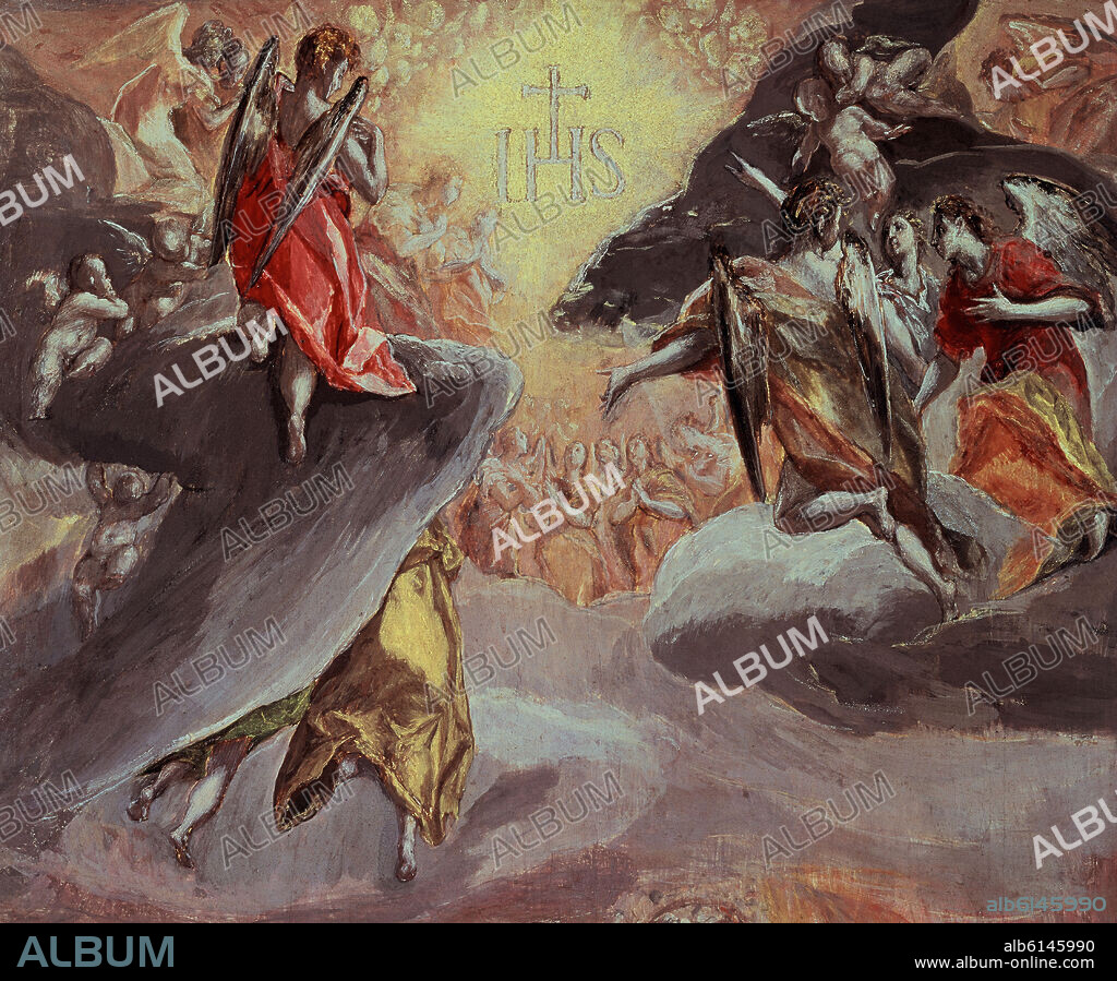 EL GRECO. EL SUEÑO DE FELIPE II ADORACION DEL NOMBRE DE JESUS O LA SANTA LIGA - DETALLE DE LA GLORIA - BOCETO - SIGLO XVI - MANIERISMO ESPAÑOL - Conj nº 81530.