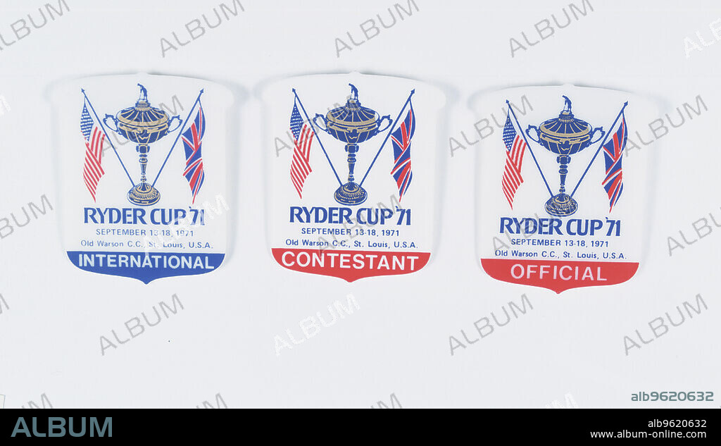 Ryder Cup badges, 1971. Bakelite badges issued to everyone at the tournament  at the Old Warson Country Club, St Louis.
