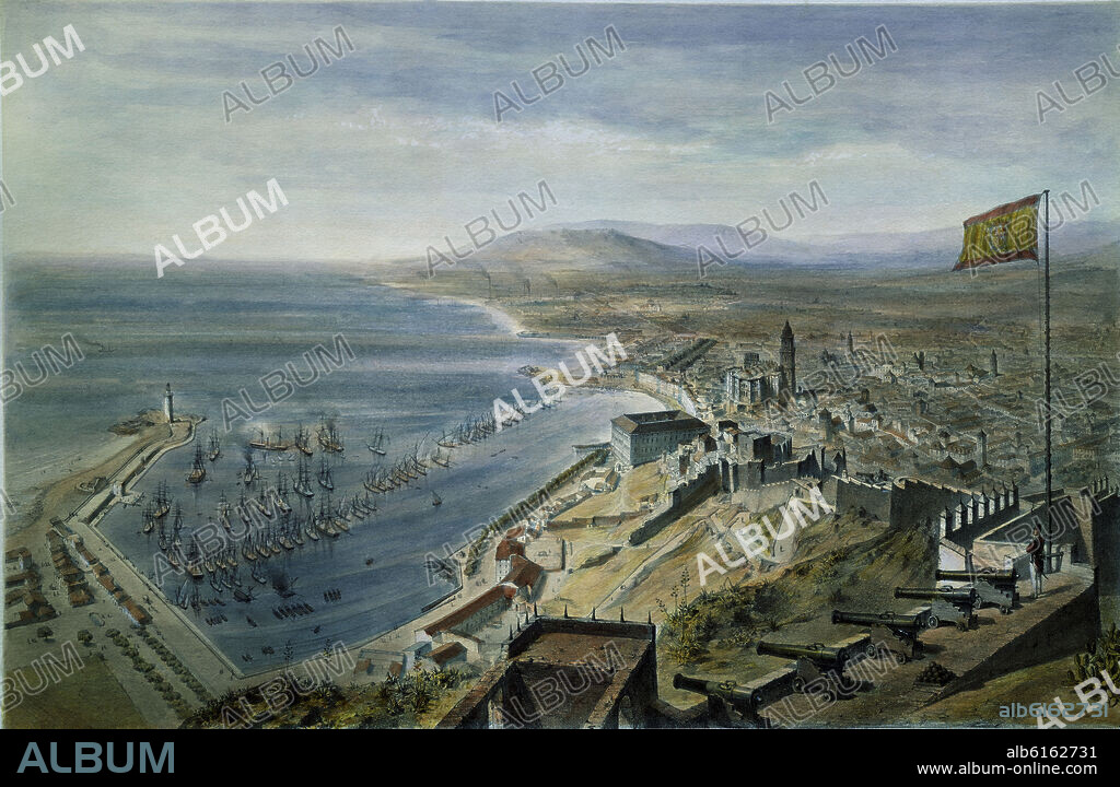 ALFRED GUESDON (1808/1876). DIBUJO DE MALAGA          SIGLO XIX.