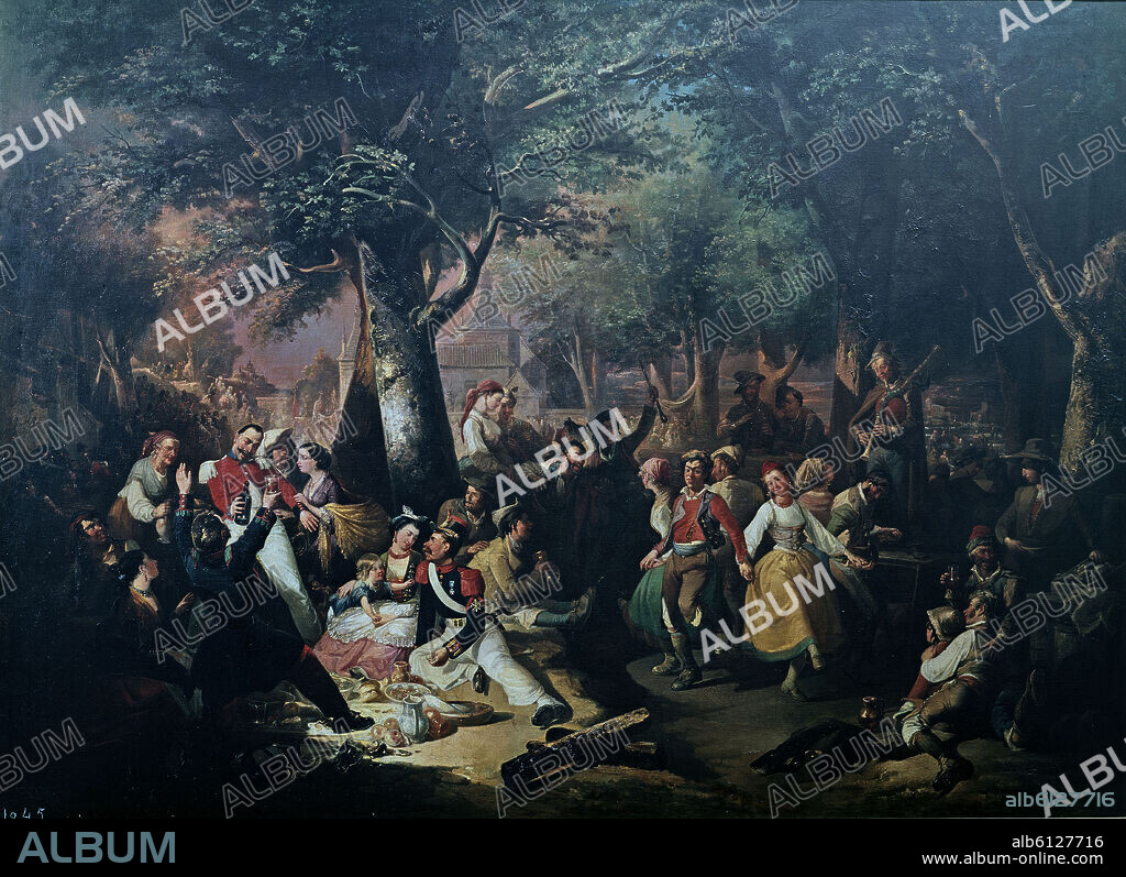 MANUEL RODRIGUEZ DE GUZMAN (1818-1867). Spanish school. Celebration for the Virgin del Puerto. Romeria Virgen del puerto. 19th century. Madrid, romantic museum.
