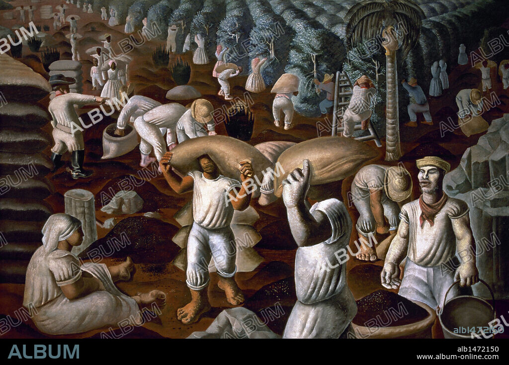 CANDIDO PORTINARI. ARTE S. XX. AMERICA. PORTINARI, Candido (Brodowski, Sao Paulo,1903-Río de Janeiro,1962). Pintor brasileño realista en su primera etapa y expresionista posteriormente. "CAFE" (1935). Oleo sobre lienzo. Museo Nacional de Bellas Artes de Río de Janeiro. Brasil.