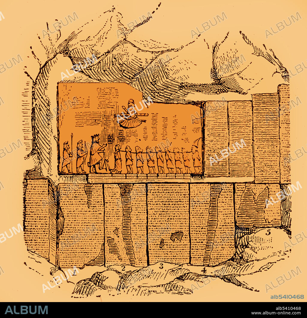 The Behistun Inscription is a multilingual inscription and large rock relief on a cliff at Mount Behistun in the Kermanshah Province of Iran, near the city of Kermanshah in western Iran. Authored by Darius the Great sometime between 522 BC and 486 BC, the inscription begins with a brief autobiography of Darius, including his ancestry and lineage. Later in the inscription, Darius provides a lengthy sequence of events following the deaths of Cyrus the Great and Cambyses II in which he fought nineteen battles in a period of one year to put down multiple rebellions throughout the Persian Empire. Darius the Great proclaimed himself victorious in all battles during the period of upheaval. The inscription includes three versions of the same text, written in three different cuneiform script languages: Old Persian, Elamite, and Babylonian. The inscription is to cuneiform what the Rosetta Stone is to Egyptian hieroglyphs.