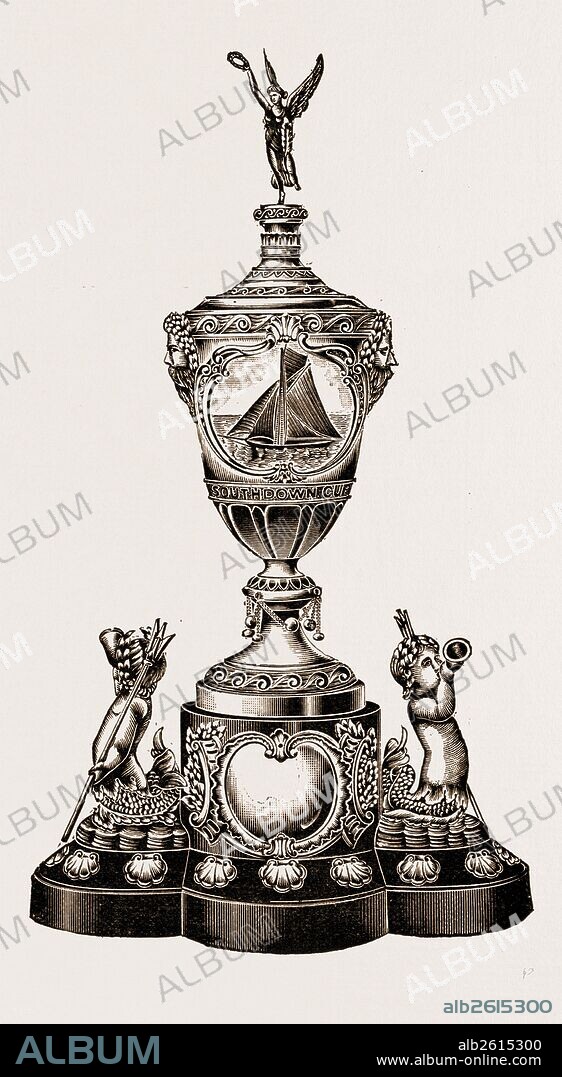 EASTBOURNE SOUTHDOWN REGATTA CUP, 1897: The handsome yachting trophy, subscribed for by the inhabitants of Eastbourne, was raced for at the Eastbourne Regatta, and was won by the German Emperor's yacht Meteor. The cup, which is vase-shaped, is made entirely of solid gold.