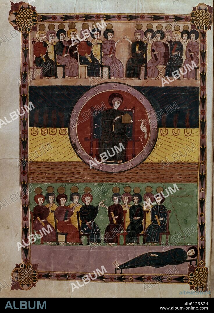 BEATO DE LIÉBANA. COMENT APOCALIPSIS F 112V, VISION DE DIOS ENTRONIZADO Y MAR DE VIDRIO.